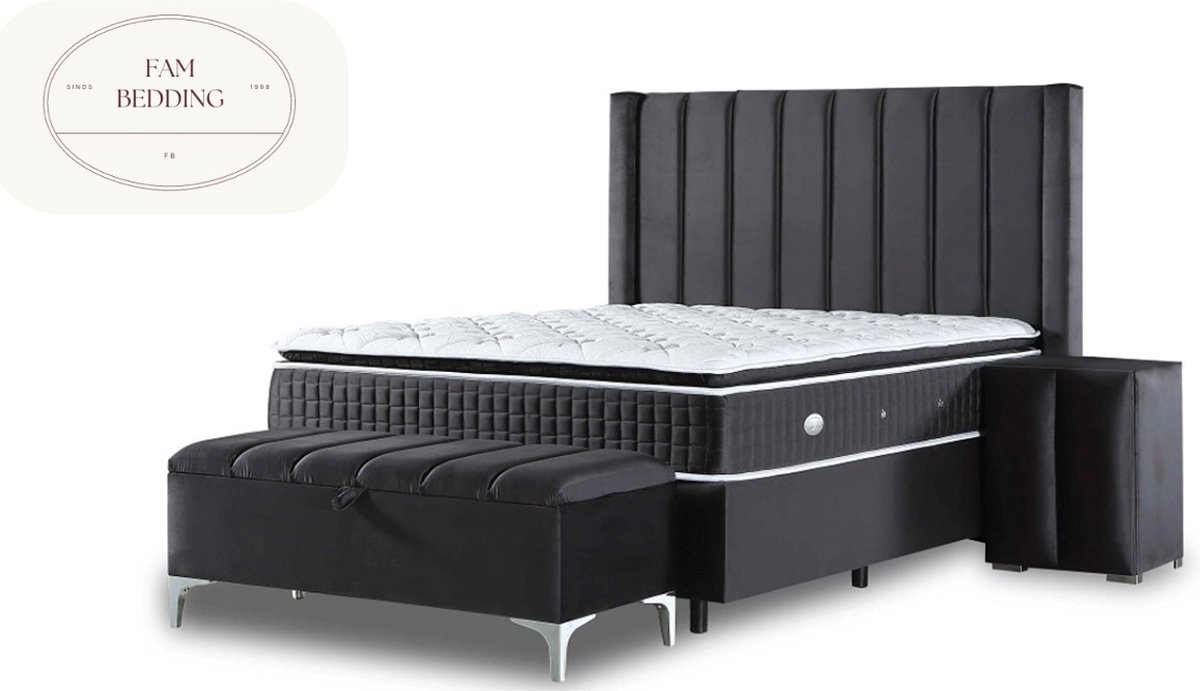 FAM BEDDING Opberg Boxspring Vegas zonder matras Antraciet 120x200