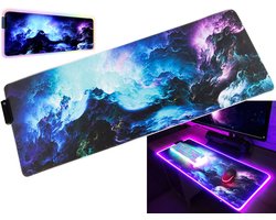 Game Muismat - RGB LED - Verlicht - 80 x 30 - Continu Verlichting - Anti Slip - 7 Kleuren - 4 Verlichtingsmodi - USB Kabel 1.80 m