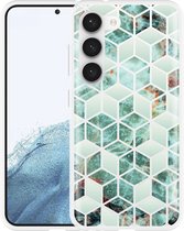 Cazy Hoesje geschikt voor Samsung Galaxy S23 Groen Hexagon Marmer