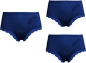 Dames hoge slips 3 pack met kantrandje XXXL 46-54 donkerblauw