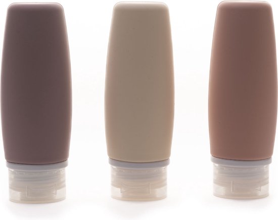 Nesto's Navulbare Reisflesjes met Etui - Reisflacons 100ml- Reispotjes - Handbagage - Mini Shampoo Reisverpakking - Siliconen - Vliegtuig - Reisset toiletartikelen - Mauve - Melkwit - Donker Roze - 4-delig