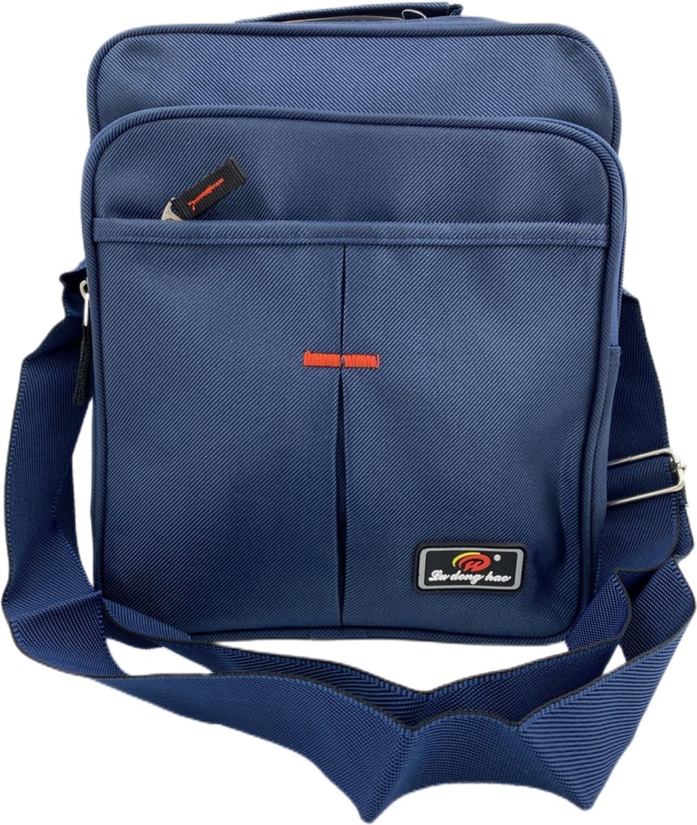 Massi Miliano Schoudertas/Reistas Heren Nylon Blauw - (LD-11116-8) -24x9x28cm -