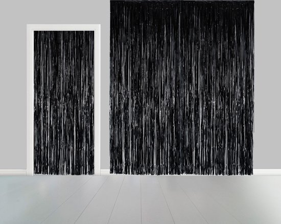 Folie gordijn metallic 2,4 meter x 1 meter zwart - VLAMVERTRAGEND - festival themafeest huwelijk gala disco glitter and glamour wanddeco