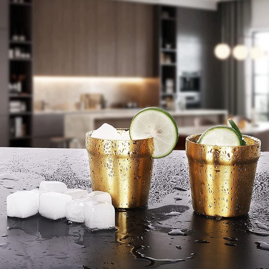 Dubbelwandige kopjes (4-delige set, goud) stapelbaar, koffiekopje, theekopje, chillen bierglazen, roestvrijstalen beker, ideaal voor reizen, outdoor, camping en dagelijks gebruik, 175 ml — afbeelding 4