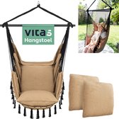 Vita5 XXL Hangstoel | Binnen&Buiten Hangnest | Incl. 2 Kussens en Boekenvak | Volwassenen&Kinderen | Hangmatstoel tot 200kg | Bruin - Zonder ophangsysteem