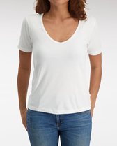 Claesen's dames Basics T-shirt (1-pack) - loose fit V-hals T-shirt korte mouw - wit - Maat: L