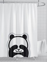wit zwart panda textiel douchegordijn, anti-schimmel douchegordijn voor badkamer, wasbaar, waterdicht met 12 douchegordijnringen, 180x180cm