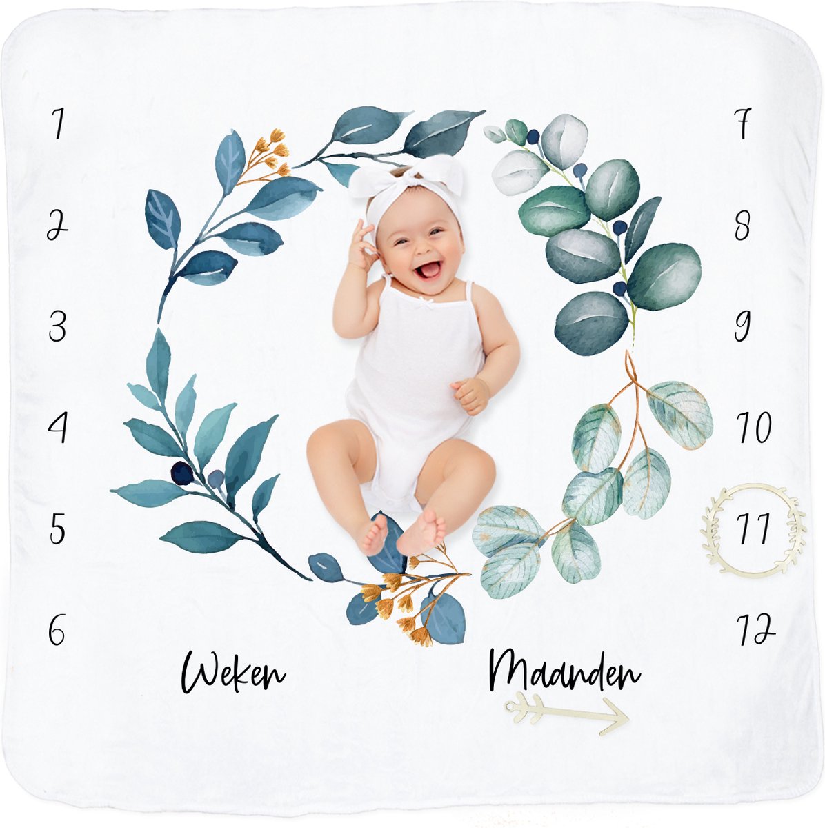 Goedkoopste Frummel Mijlpaaldeken ‘Leaves’ – Milestone deken – Mijlpaal baby – Kraamcadeau Jongen – Kraamcadeau Meisje – Baby Shower Cadeau – Baby Cadeau – Mijlpaaldeken in het Nederlands – Moederdag cadeau - 115 x 115 cm