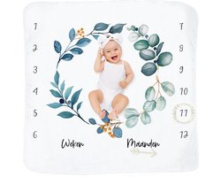 Frummel Mijlpaaldeken ‘Leaves’ – Milestone deken – Mijlpaal baby – Kraamcadeau Jongen – Kraamcadeau Meisje – Baby Shower Cadeau – Baby Cadeau – Mijlpaaldeken in het Nederlands – 115 x 115 cm