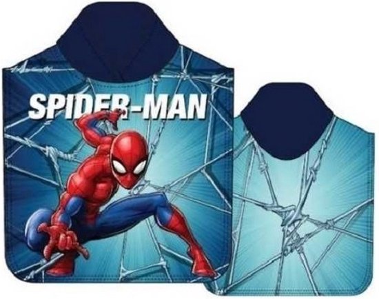Spiderman badponcho -blauw - Marvel Spider-Man poncho handdoek - 100 x 50 cm.