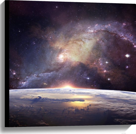Canvas - Galaxy Lucht vanaf Planeet - 60x60 cm Foto op Canvas Schilderij (Wanddecoratie op Canvas)