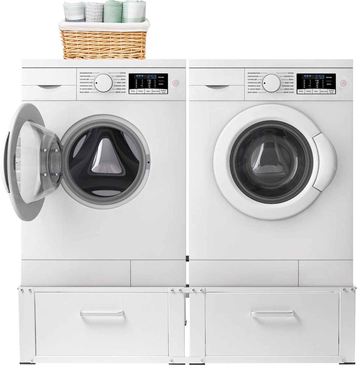 Vonia Wasmachine verhoger - Dubbel - Wasmachine en Droger Verhoger - Wasmachine Verhoger met Lade - Wasmachine Kast - Wasmachine ombouw - Wit - vonia