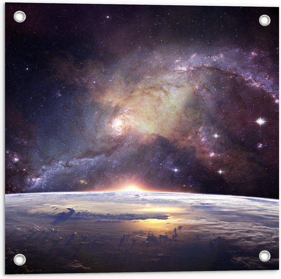 Tuinposter – Galaxy Lucht vanaf Planeet - 50x50 cm Foto op Tuinposter (wanddecoratie voor buiten en binnen)