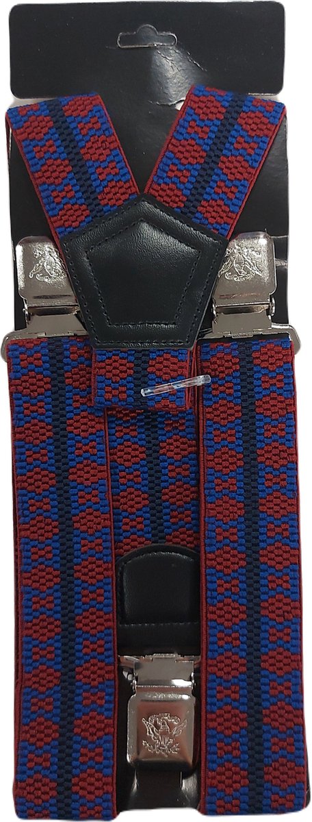 Bretels | Kleur: Rood - Blauw Motief | Bretels Heren Volwassenen | Stevige Clips | Sterke Clips | Brede Clips | One Size Fits All