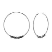 Zilveren oorbellen | Oorringen | Zilveren Bali hoops, 40 mm, kringeltjes en bolletje