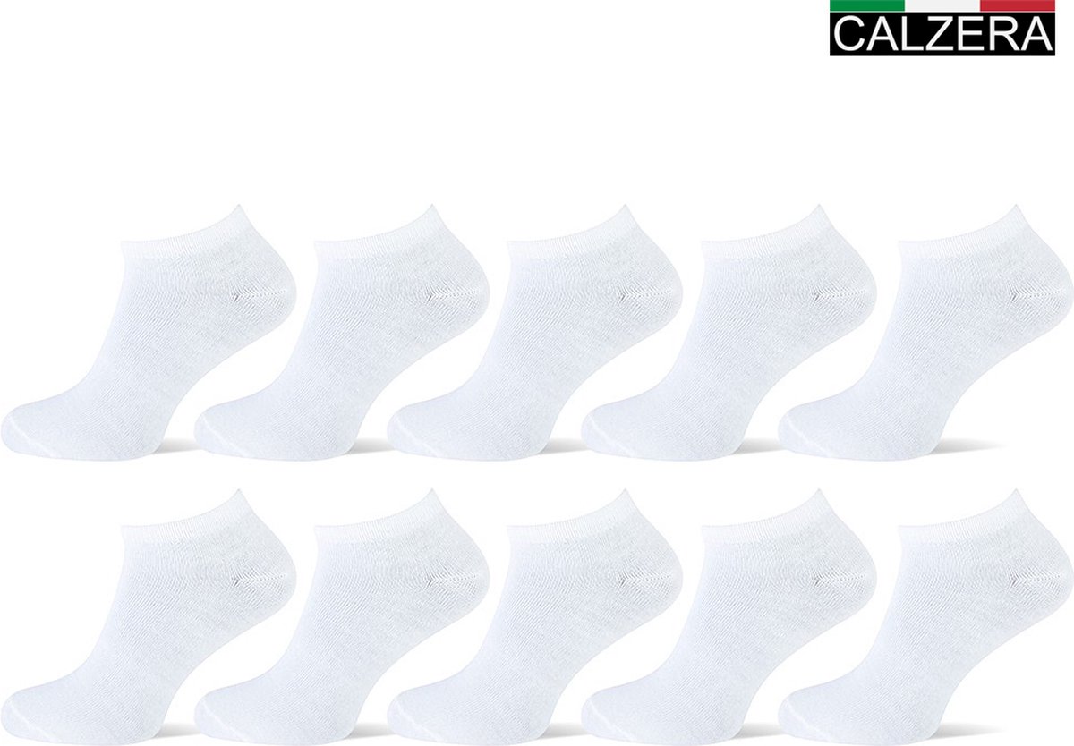 Calzera 10 Paar Enkelsokken - Sneakersokken - Lage sokken - Wit - Maat 35-42