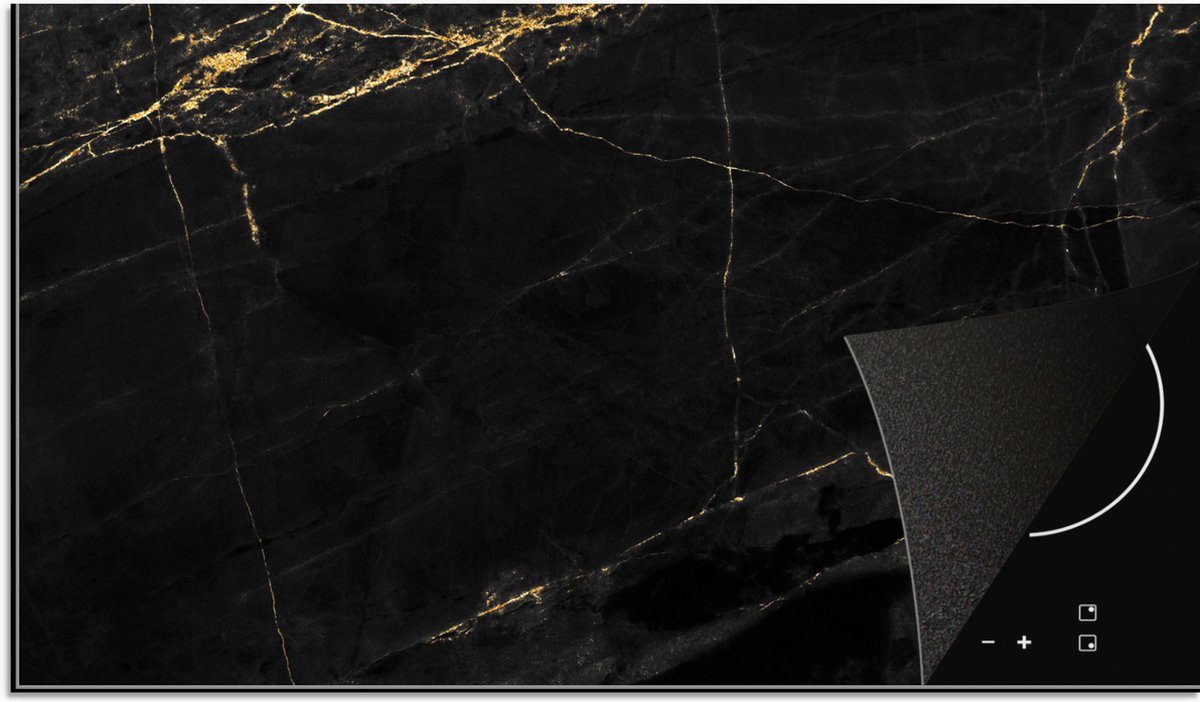 Inductie beschermer - Marmer print - Goud - Zwart - Luxe - Marmerlook - Inductie fornuis - Afdekplaat - 89x51 cm - Kookplaat - Afdekplaat voor kookplaat - Inductie protector