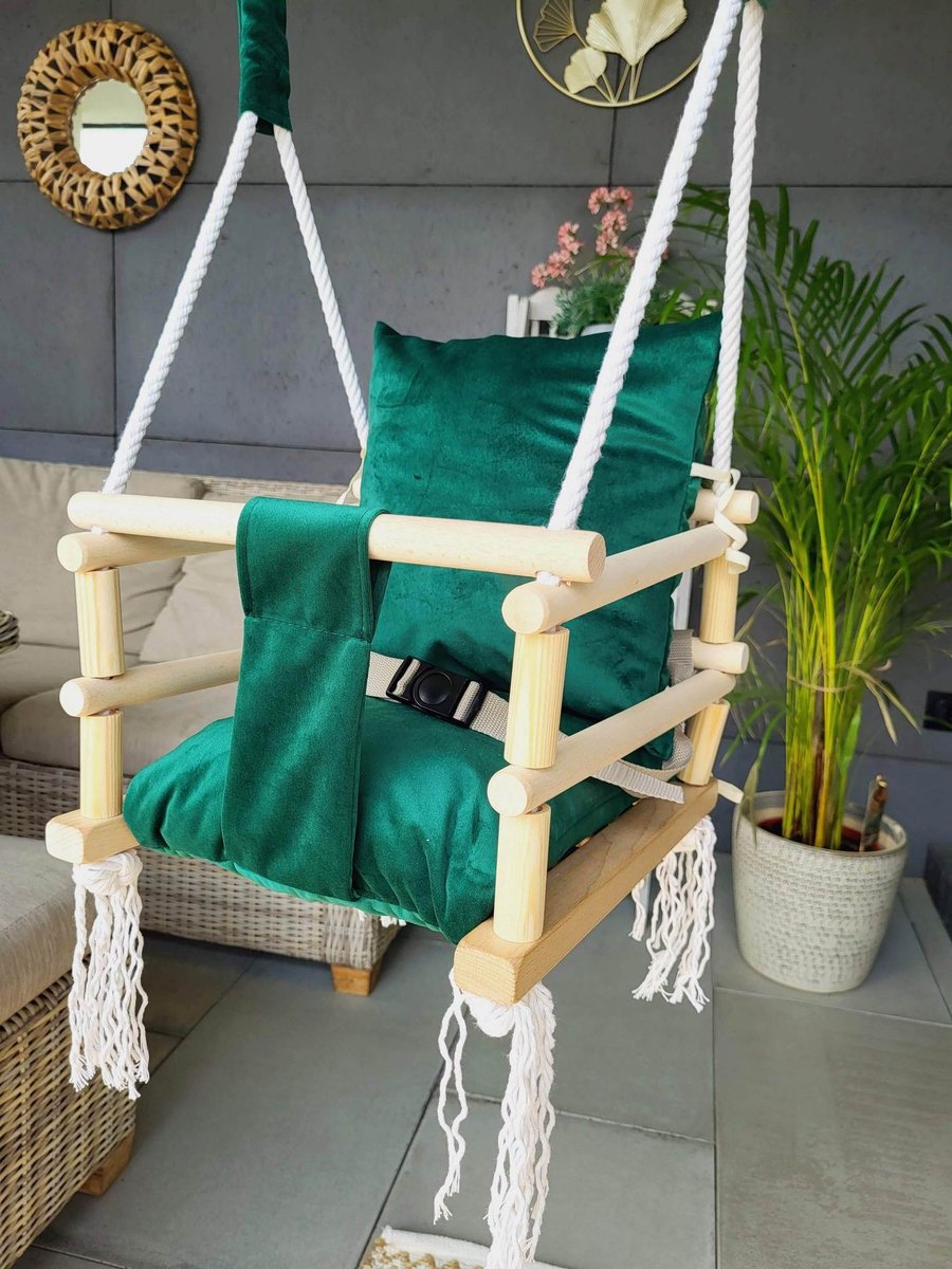 Luxe houten 3 in 1 groene meegroei baby schommel en Kinder schommel – Baby swing – Schommel die meegroeit met je kindje - Schommelstoel - Schommels - Handgemaakt — afbeelding 12