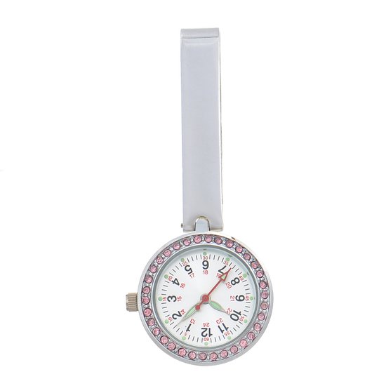 Montre de poche de Luxe Treasure Trove - Montre d'infirmière - Silver Bling Pink - Slide - Horloge Ø 2,7 cm