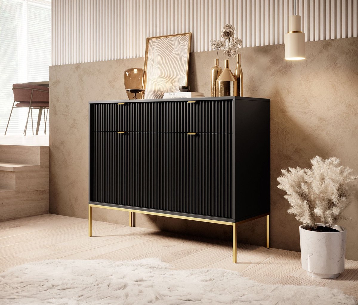 Meubella - Dressoir Navil 2 - Zwart - 104 cm