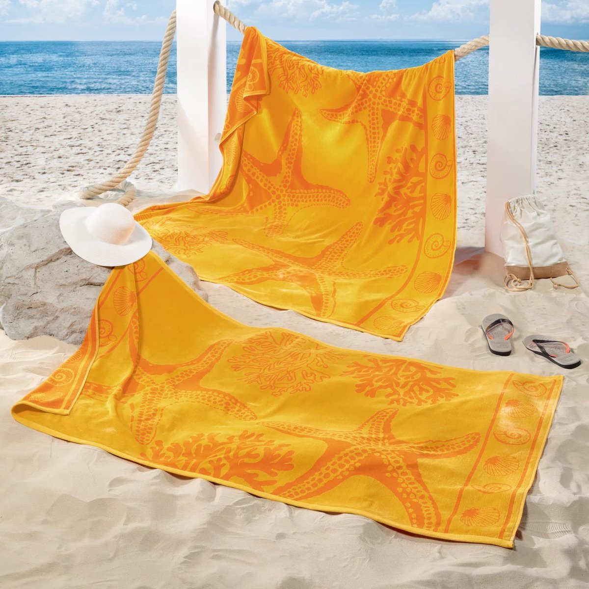 Drap de plage éponge Tropical Starfish Jaune 100% coton Drap de plage 100 x  180 cm | bol.com
