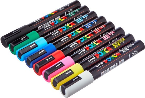 UNI Posca pennenset, PC, 5 m, basic, 8 stuks