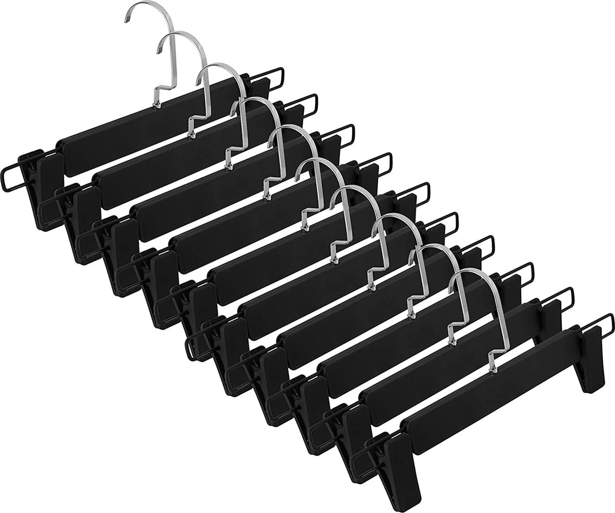 Intirilife broekenhanger in MATT ZWART - 10 plastic en metalen broekenhangers voor rokken en broeken - kleerhanger rokhanger kleerhanger rokspanner broeksspanner
