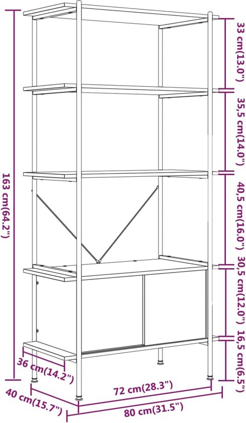 Hoekboekenkast - Hoekkast - Stellingkast - 7-Tier Boekenkast Industriële - Hout en