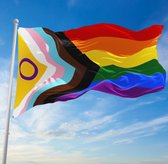 Regenboogvlag 150x90 cm - LGBTQIA+- - Rainbow Flag - Intersex - Intersekse - Voorwaarts - Progress Vlag - Gay Pride - Pride Vlag - Weerbestendig - Incl messing bevestigingsringen - Polyester