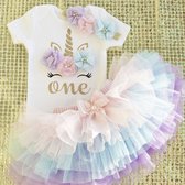 Unicorn jurkje met prachtige bloemen en tutu - kleurrijk jurkje voor de eerste verjaardag van je dochter - cakesmash jurkje in unicorn stijl