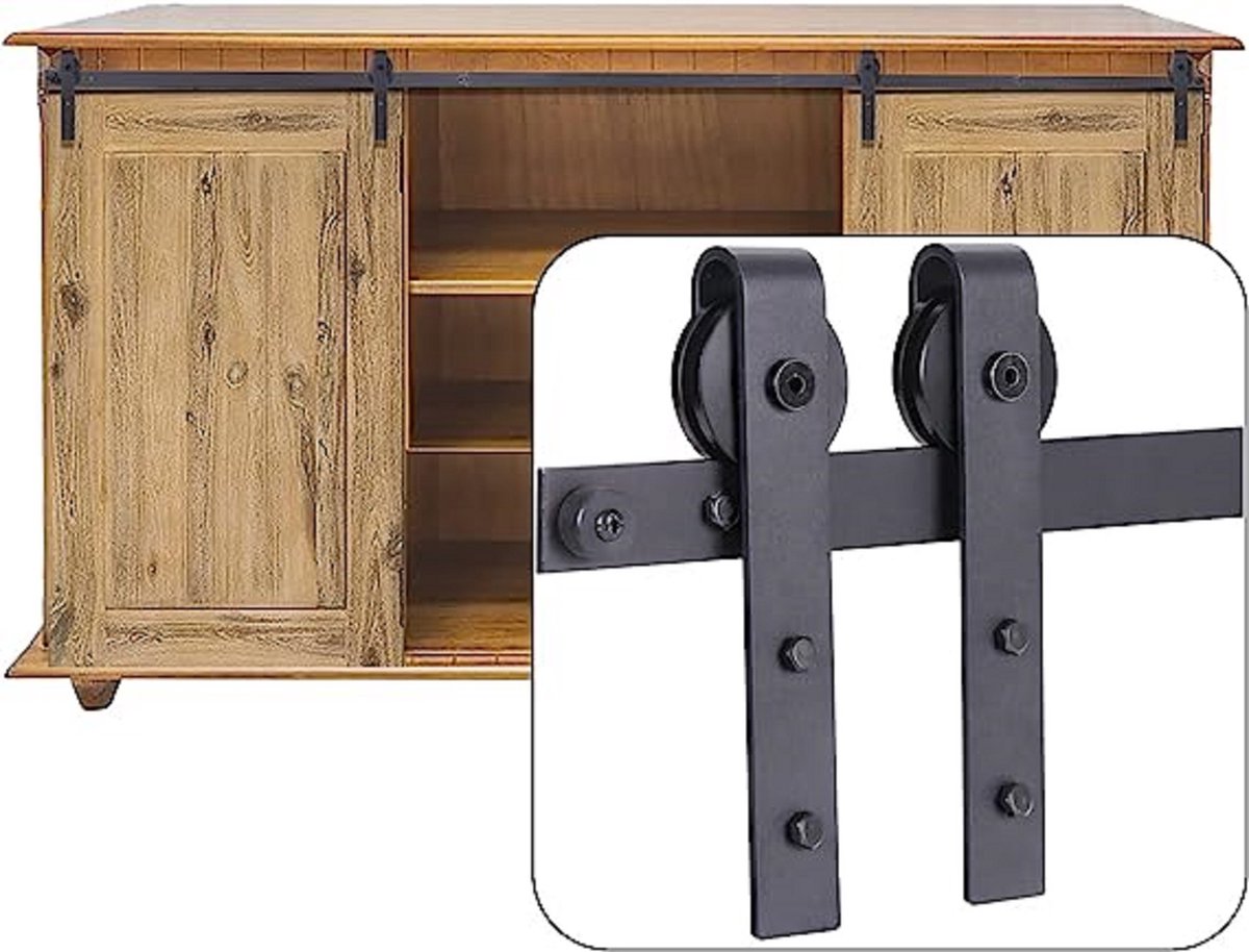 BONIKLUBA Mini-schuifdeur, complete set, schuifdeurbeslag, 167,7 cm, looprail met wieltjes, schuifdeursysteem voor bypass dubbele schuifdeur van hout (geen kastdeuren
