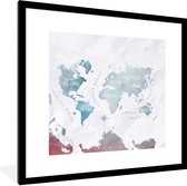 Fotolijst incl. Poster - Wereldkaart - Blauw - Olieverf - 40x40 cm - Posterlijst
