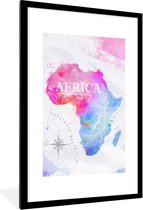 Fotolijst incl. Poster - Waterverf - Wereldkaart - Afrika - 60x90 cm - Posterlijst