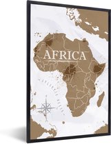 Fotolijst incl. Poster - Wereldkaart - Bruin - Afrika - 40x60 cm - Posterlijst