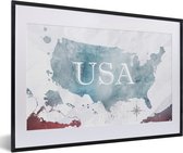 Fotolijst incl. Poster - Wereldkaart - Verenigde Staten - Olieverf - 60x40 cm - Posterlijst