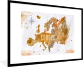 Fotolijst incl. Poster - Europa - Verf - Wereldkaart - 90x60 cm - Posterlijst