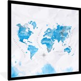 Fotolijst incl. Poster - Waterverf - Wereldkaart - Blauw - 40x40 cm - Posterlijst