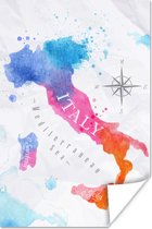 Poster Wereldkaart - Olieverf - Italië - 20x30 cm