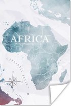 Poster Wereldkaart - Afrika - Blauw - 20x30 cm