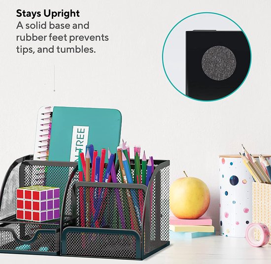 BOTC Pennenbak - 7 in 1 Pennenhouder - Bureau Organizer - Desk - Metaal - Zwart