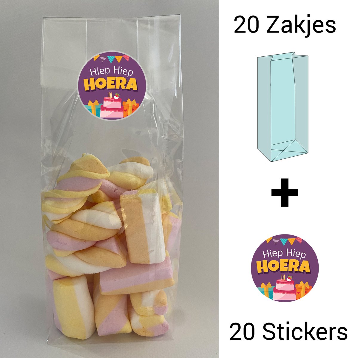Uitdeelzakjes Kinderfeestje met sluitstickers - 20 stickers & 20 zakjes - cellofaanzakjes - Transparant - snoepzakjes - traktatie zakjes - Inpakzakjes - Uitdeelzakjes kinderfeestje - Taart Feest - Kinderfeestjes