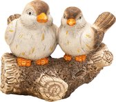 Mega Collections Decoratie van 2 vogeltjes op tak - hout - beeldje - 27 x 19 x 22 cm