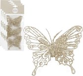 House of Seasons kerstboomversiering vlinders op clip - 12x st - champagne - 10 cm