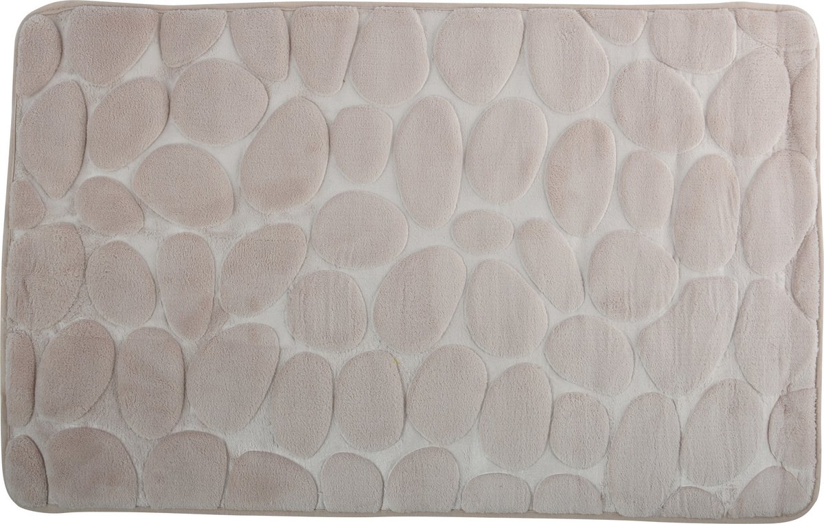 MSV Badkamerkleedje/badmat tapijt - kiezel motief - vloermat - beige - 50 x 80 cm - laagpolig