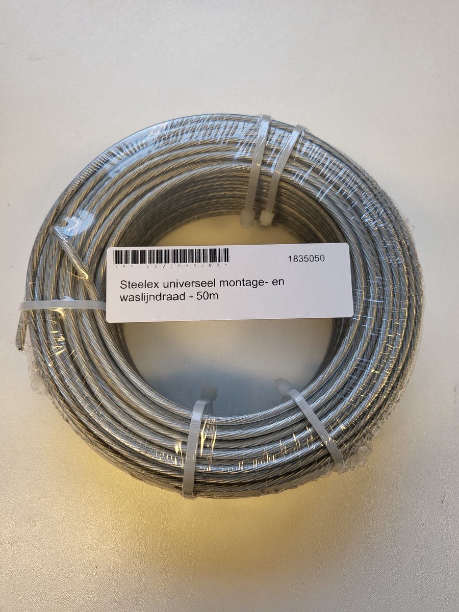 Goedkoopste Steelex waslijndraad met metaalkern 50mtr
