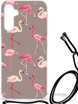 Hoesje met naam Geschikt voor Samsung Galaxy A14 5G Telefoonhoesje met doorzichtige rand Flamingo