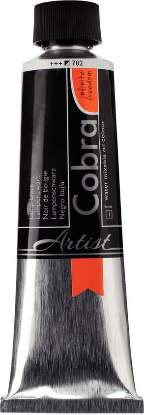 Tube d'huile Cobra Artist miscible à l'eau, noir, 150 ml.