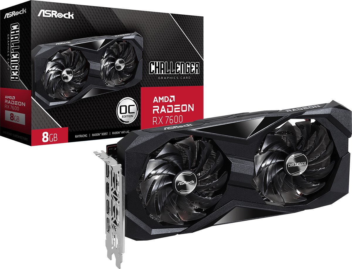 Asrock Radeon RX 7600 Challenger 8GB OC - Videokaart - 8 GB GDDR6 - PCI Express 4.0 - 3 x DisplayPort 1 x HDMI