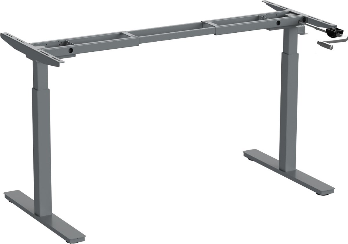 Handverstelbaar zit / sta model van 69 – 113 cm in aluminium zonder bureaublad. Ideaal om uw eigen bureaublad te gebruiken. Geschikt voor bladen van 120 – 200 cm.