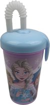 Drinkbeker Frozen met rietje - Paars - Kunststof - 400 ml - Waterfles - Fles - Bidon - Disney